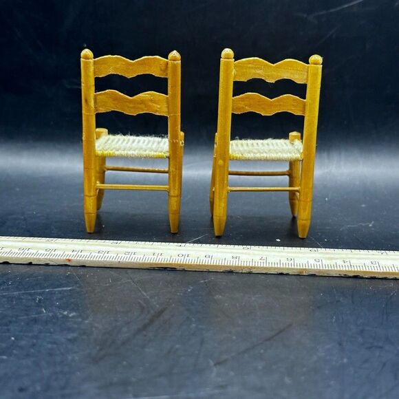 Vintage Dollhouse Furniture Dining Room Kitchen Chairs Set of 2 Beige wood - Picture 6 of 6
